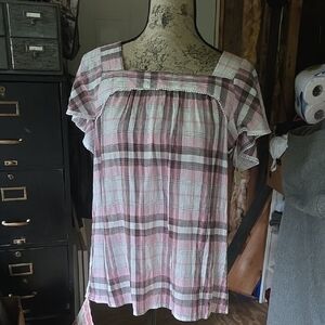 Plaid Pink and White Women's Top